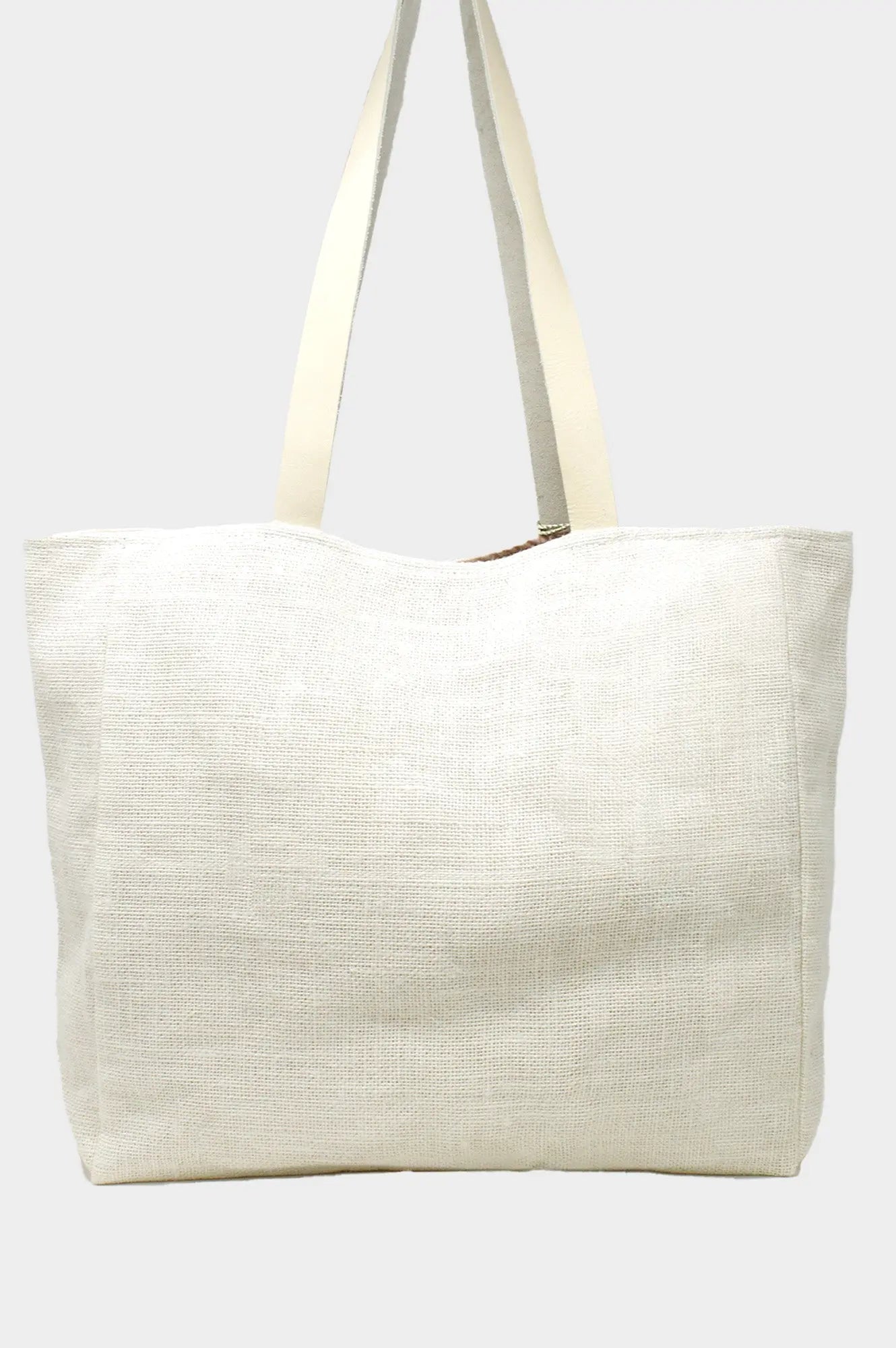 Palm Tree Jute Beach Bag | White/Light Gold - TARHUS