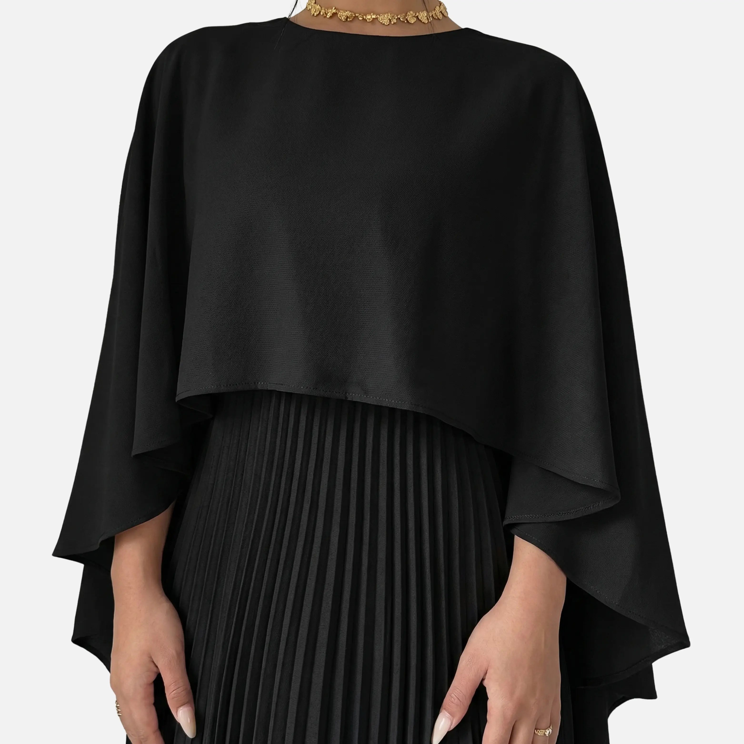 Pleated Chiffon Maxi Dress with Cape Overlay for Women TARHUS  AS - Womens - Dresses
