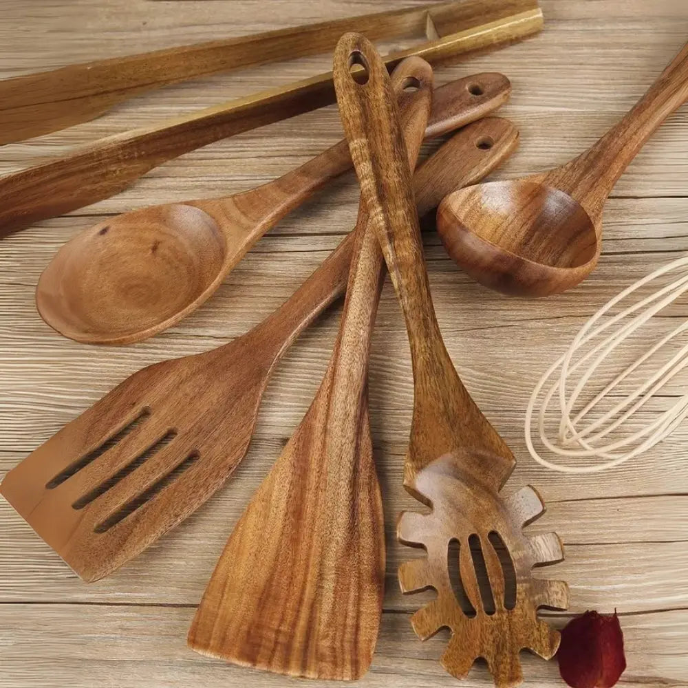 Wooden Cooking Utensils Set | Teak Tools – Non-Stick Safe TARHUS  Cooking Utensils