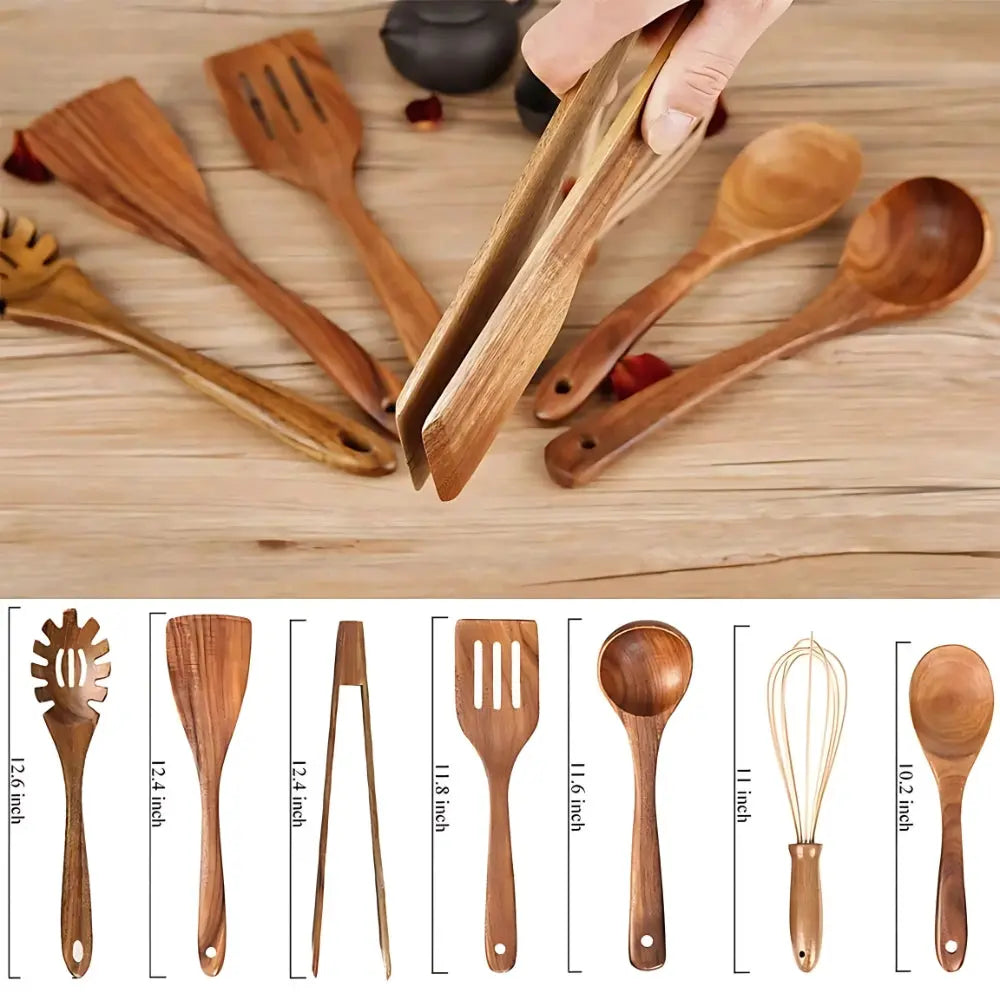 Wooden Cooking Utensils Set | Teak Tools – Non-Stick Safe TARHUS  Cooking Utensils