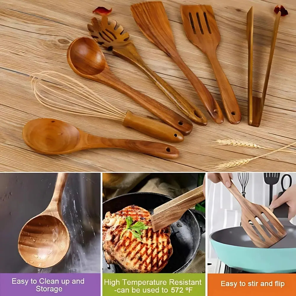 Wooden Cooking Utensils Set | Teak Tools – Non-Stick Safe TARHUS  Cooking Utensils