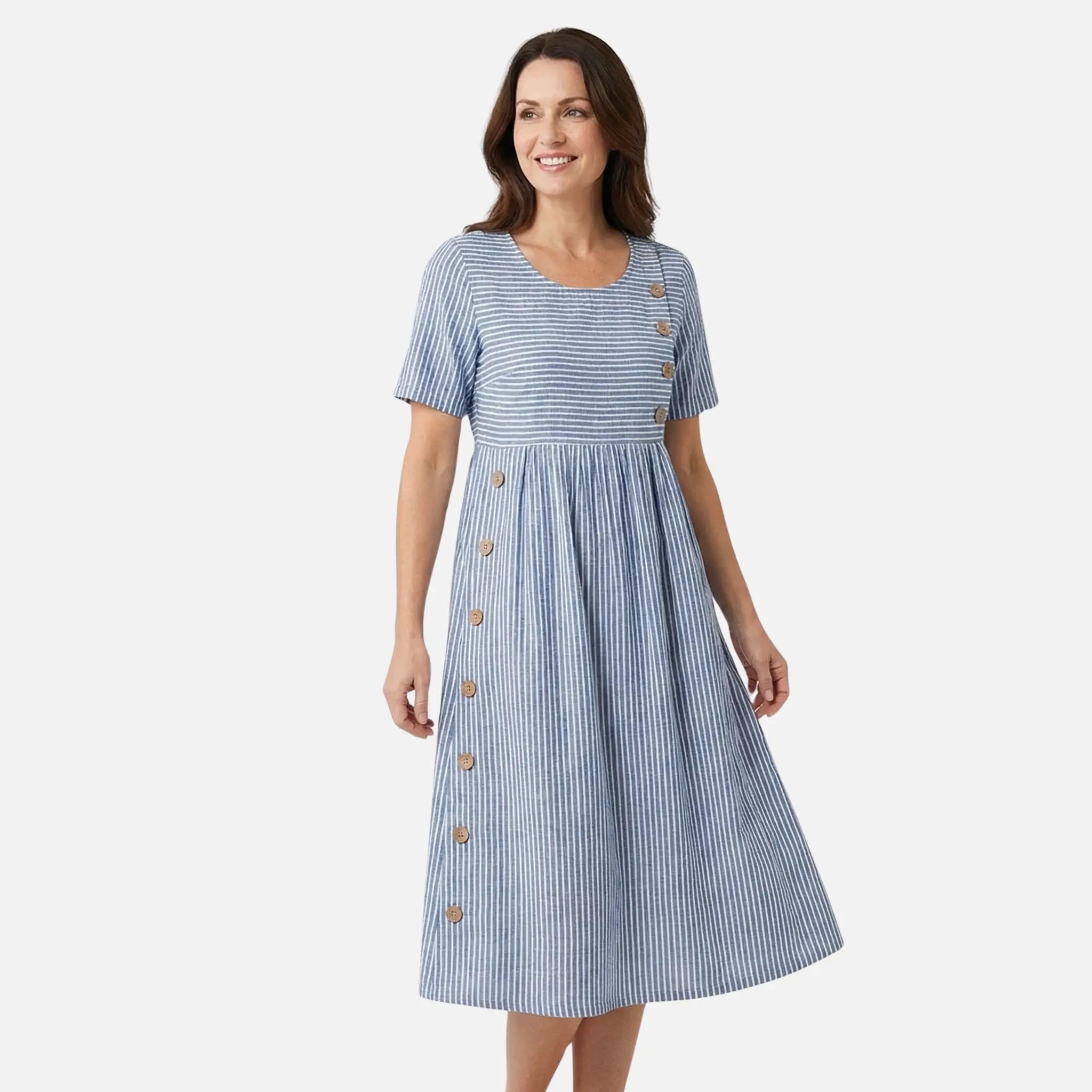 Linen Midi Dress with Button Detailing for Women TARHUS  SS - Womens - Midi Dress