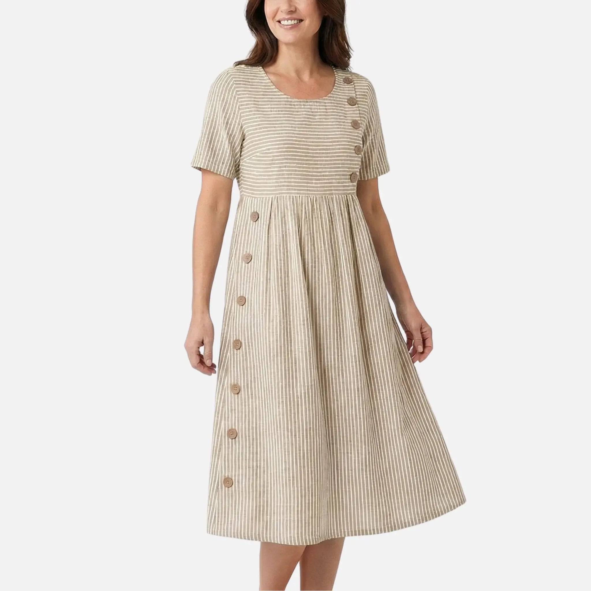 Linen Midi Dress with Button Detailing for Women TARHUS  SS - Womens - Midi Dress