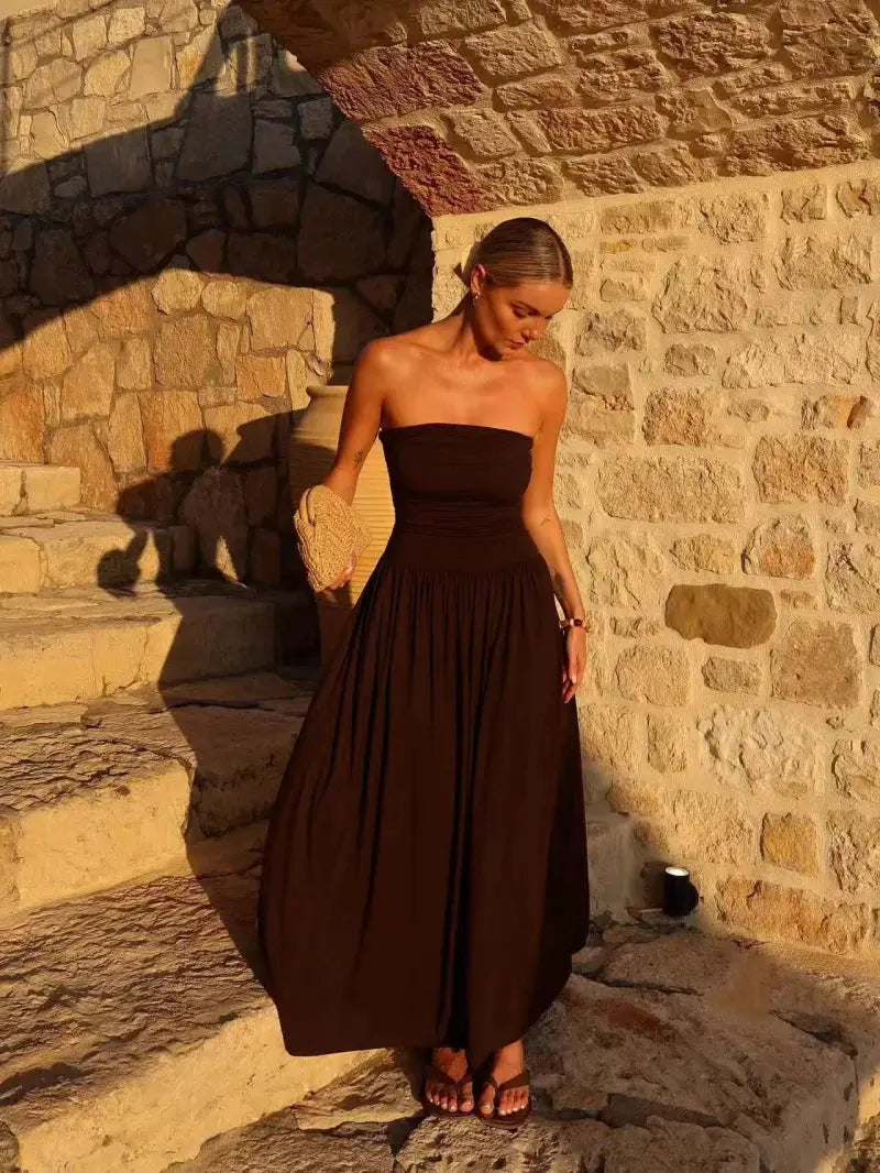 Isabella | Women’s Strapless Pleated Maxi Summer Dress TARHUS