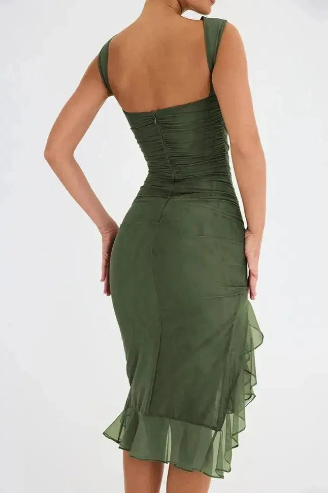 Aurevia | Women Ruched Sleeveless Midi Wedding Guest Dress TARHUS  Dresses