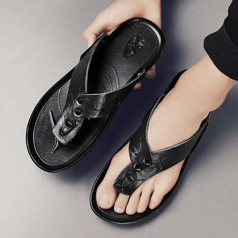 Arvento | Italian Leather Slides – Rivet Detail with Anti-Slip Comfort Sole TARHUS  Men shoes