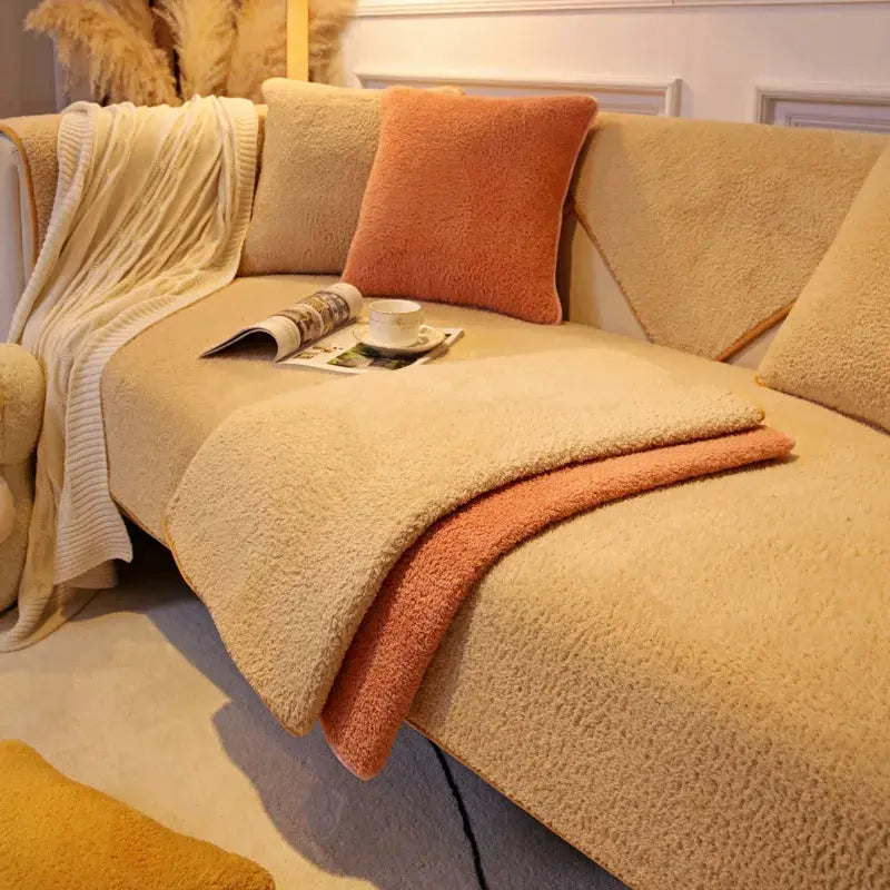 Plush Winter Sofa Cushion Cover – Thick Non-Slip Flannel Couch Protector - TARHUS