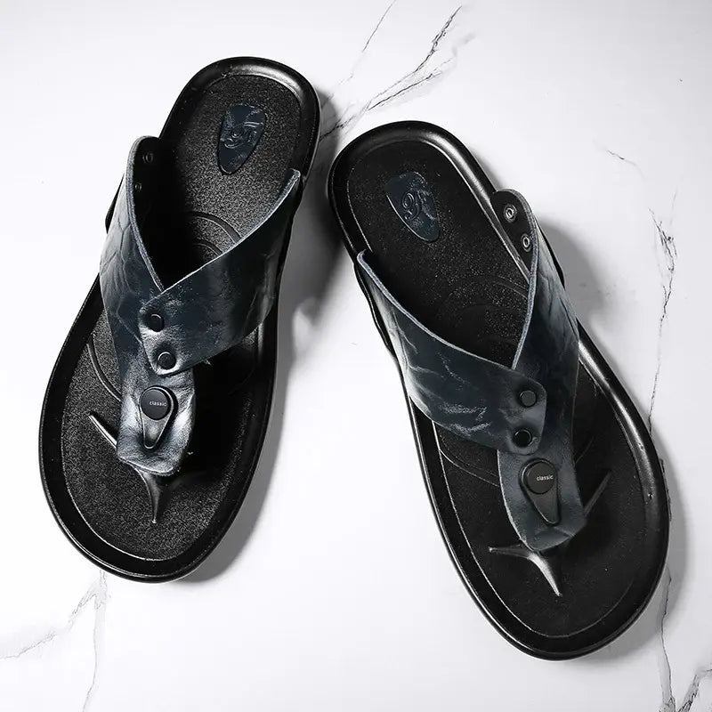 Arvento | Italian Leather Slides – Rivet Detail with Anti-Slip Comfort Sole TARHUS  Men shoes