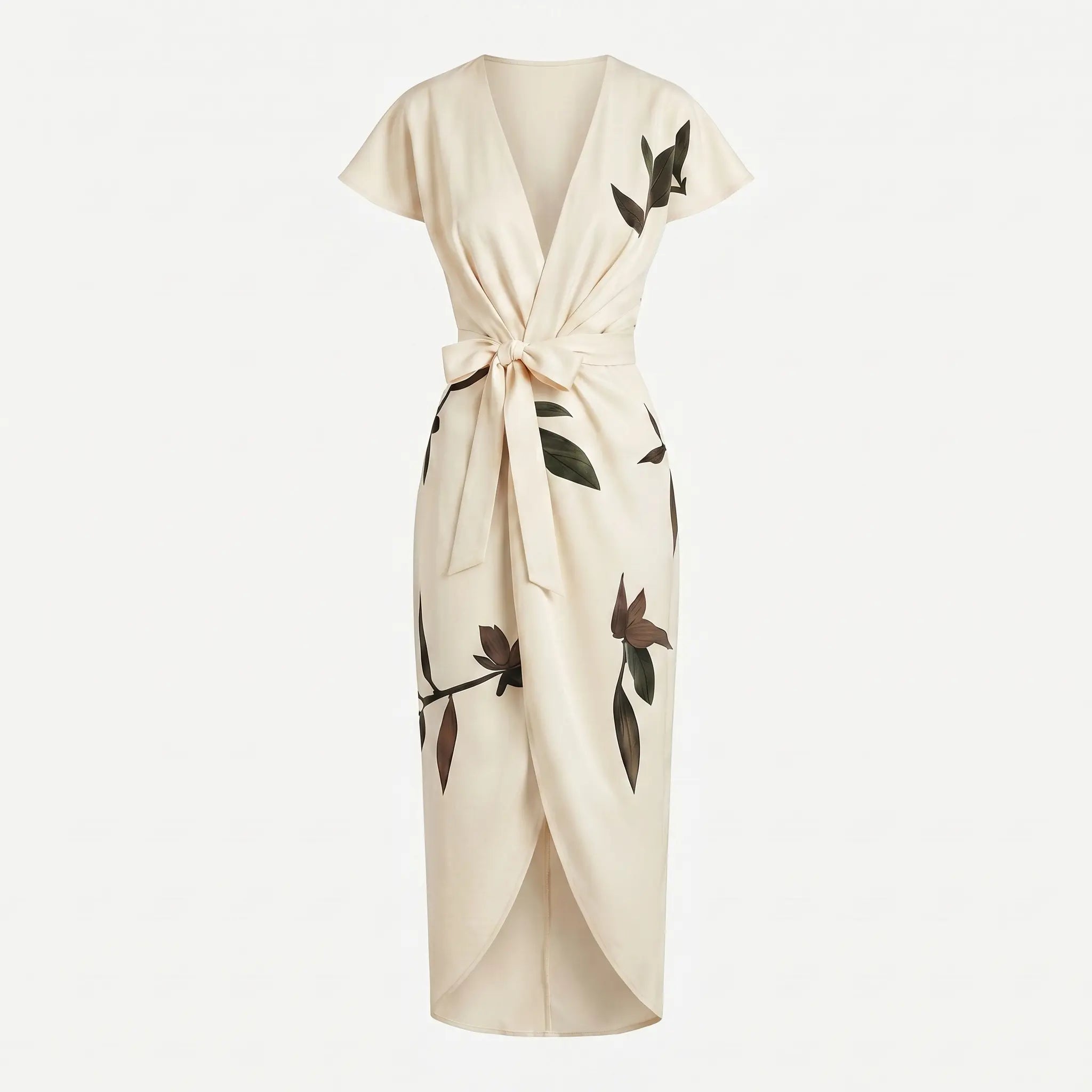 Satin Wrap Midi Dress with Leaf Print for Women TARHUS  SS - Womens - Midi Dress