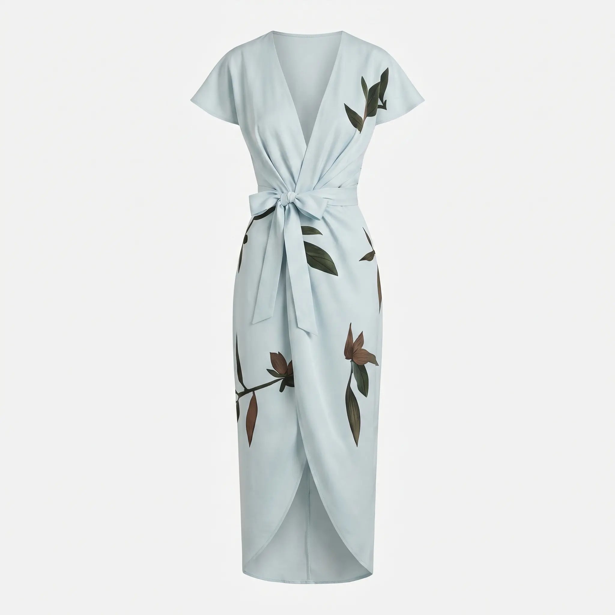Satin Wrap Midi Dress with Leaf Print for Women TARHUS  SS - Womens - Midi Dress