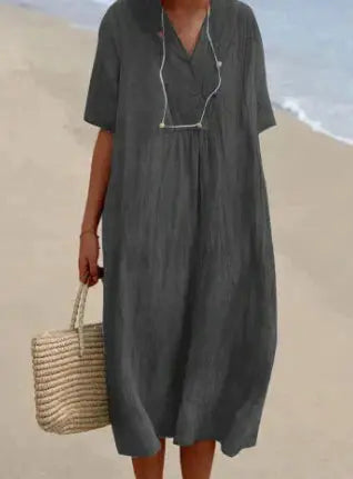 Ruby | V-Neck Cotton Dress - TARHUS