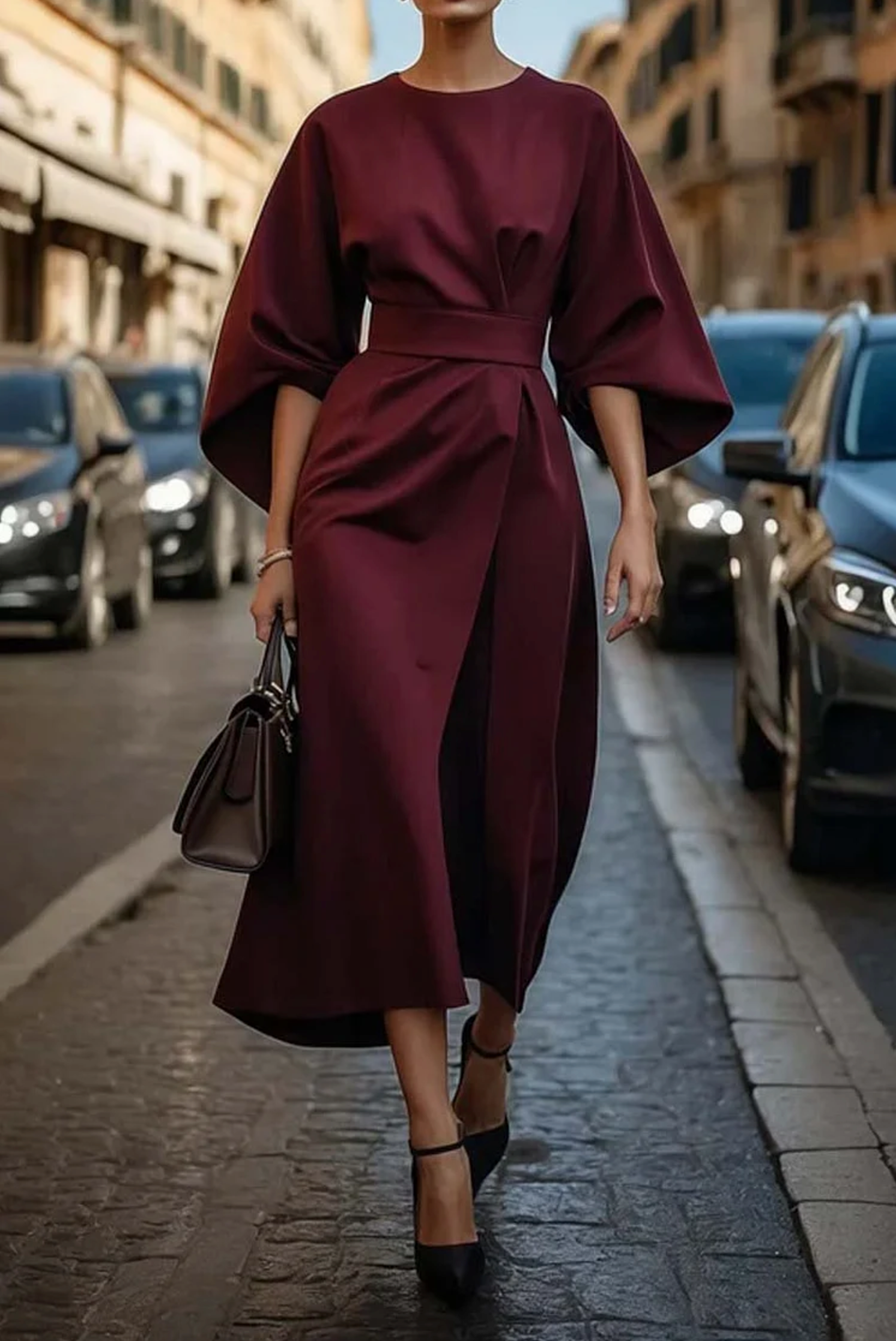 Elegant Belted Maxi Dress with Flowy Design TARHUS  Maxi Dresses (Women)