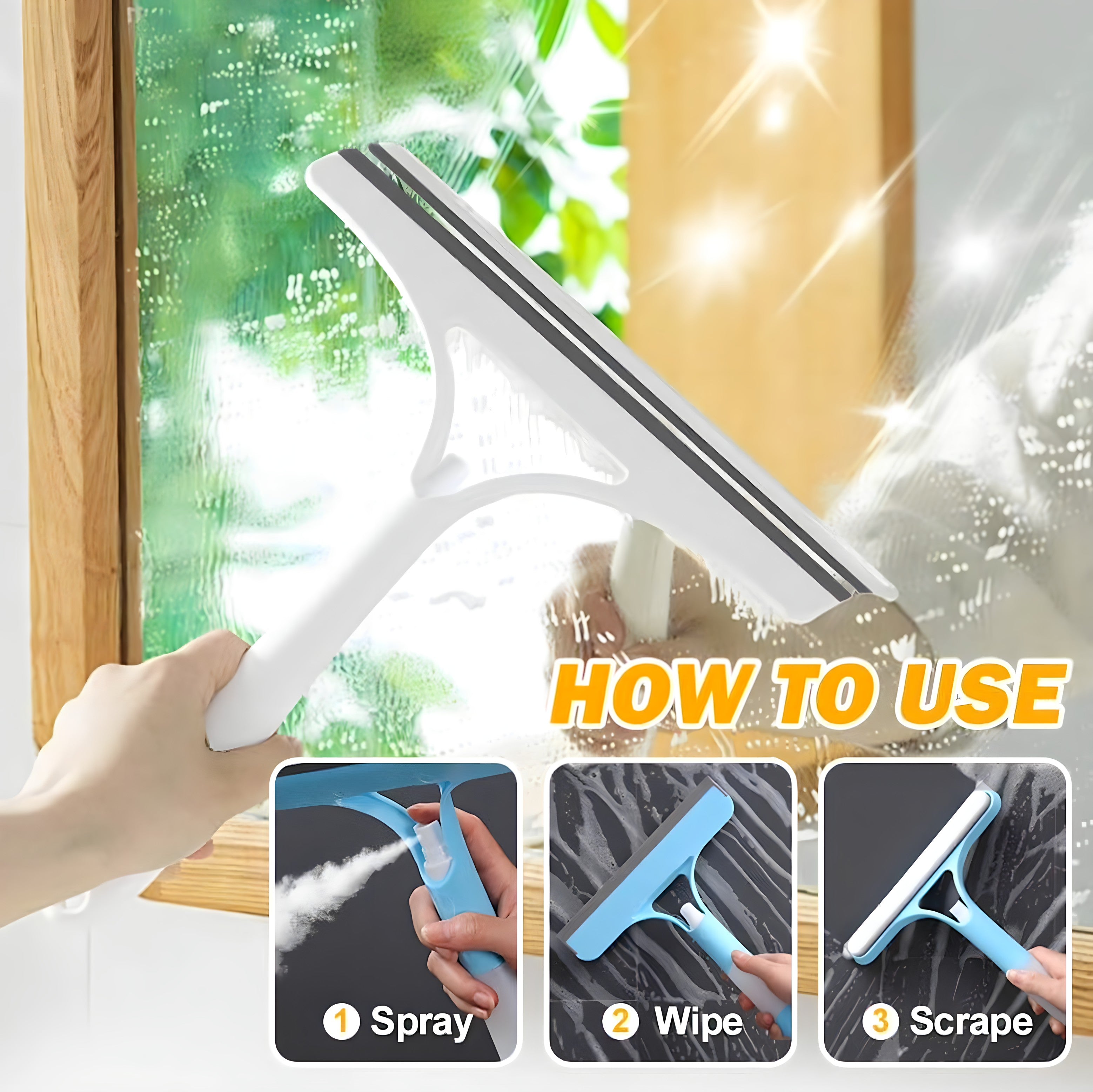 SqueezyClean | 3-in-1 Window Squeegee – Glass Cleaner for Home, Car & Shower (1+1 FREE) TARHUS  Home Accessories