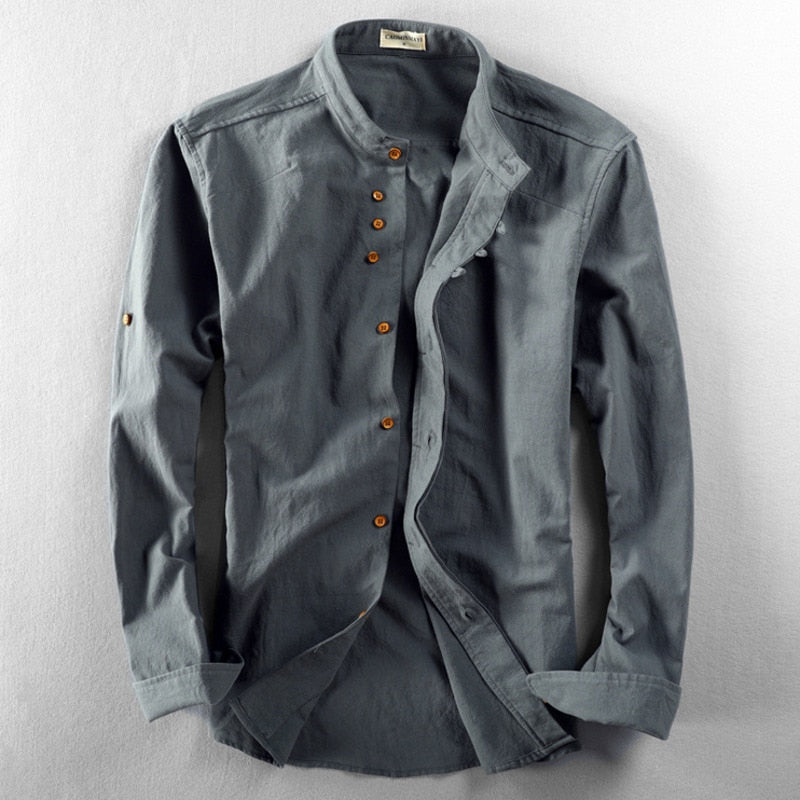 Men’s Katana Shirt | Japanese-Inspired Linen Blend – Modern Stand Collar TARHUS  Men's Apparel