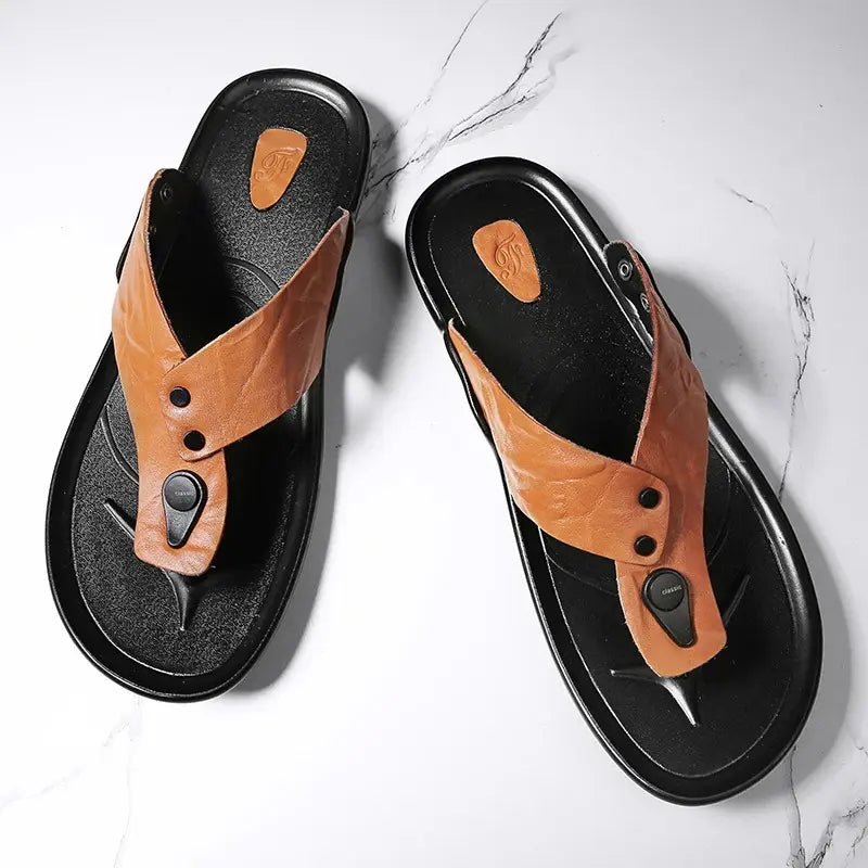 Arvento | Italian Leather Slides – Rivet Detail with Anti-Slip Comfort Sole TARHUS  Men shoes