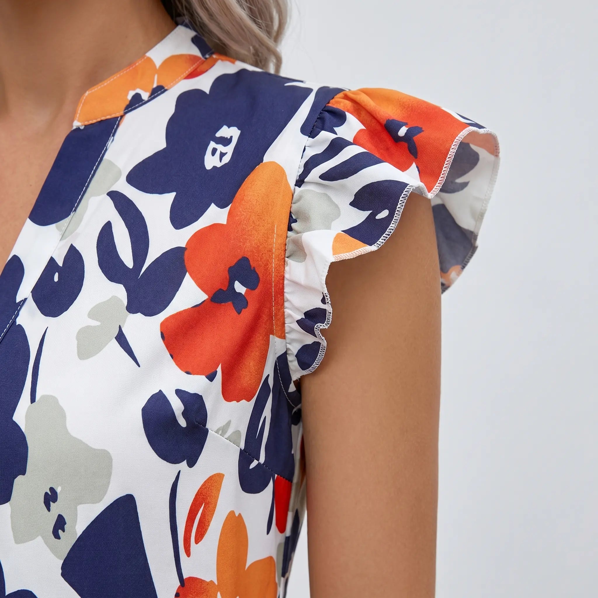 Tiered Mini Floral Dress with V-neck, Flutter Sleeves for Women TARHUS  SS - Womens - Mini Dress