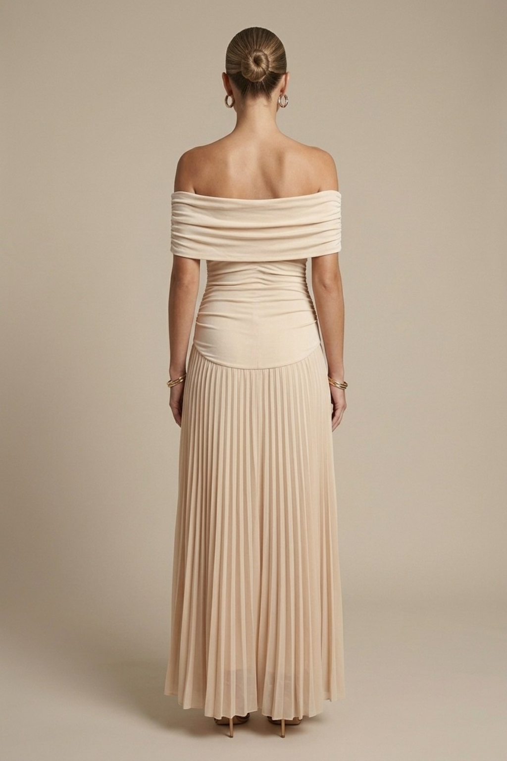 Women's Off Shoulder Pleated Maxi Dress - Ruched - Wedding Guest TARHUS  Maxi Dresses