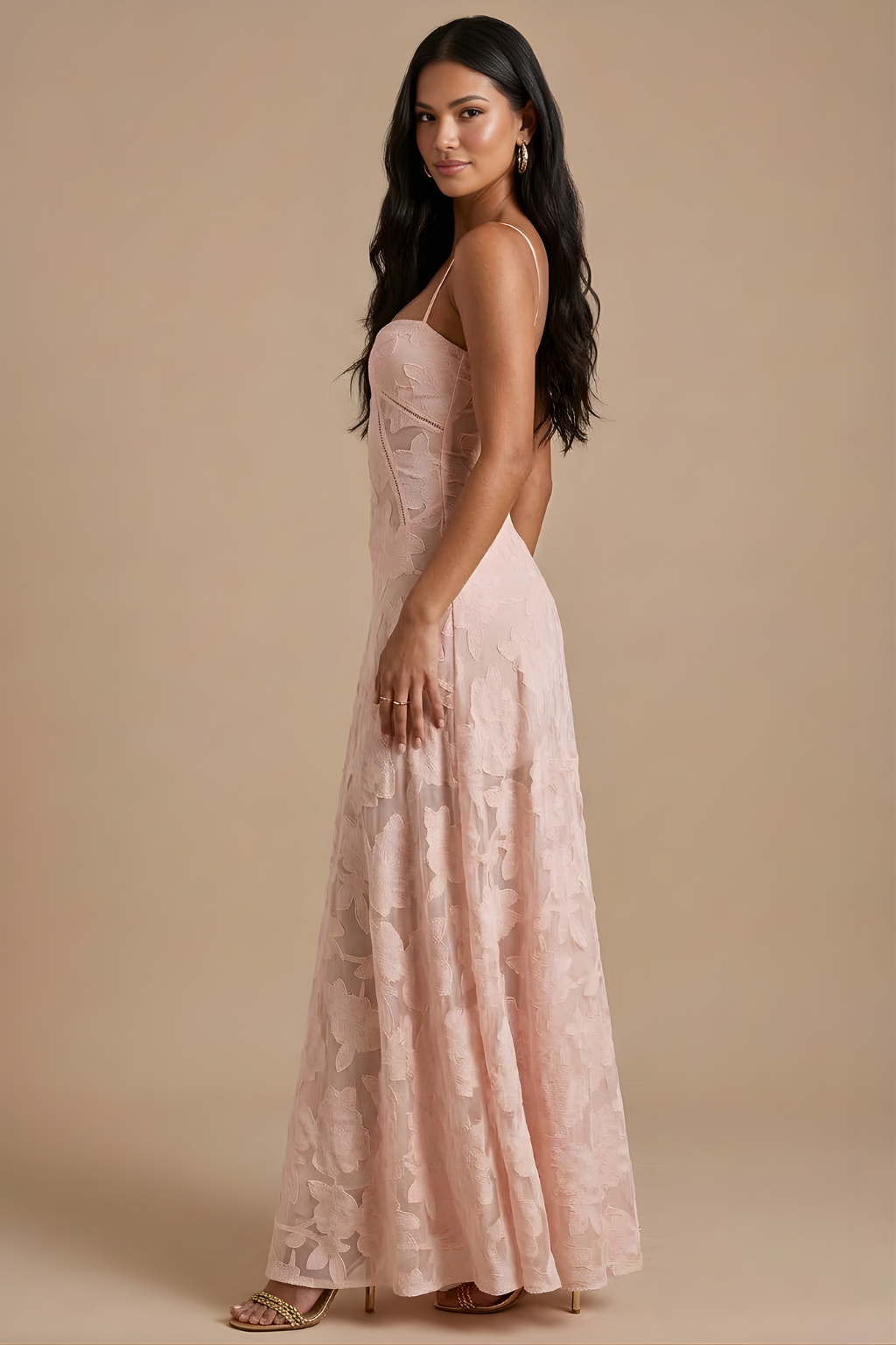 Women's Spaghetti Strap Lace Maxi Dress with Corset Lace-Up Back TARHUS  Maxi Dresses