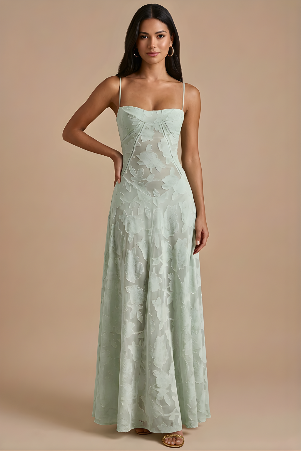 Women's Spaghetti Strap Lace Maxi Dress with Corset Lace-Up Back TARHUS  Maxi Dresses