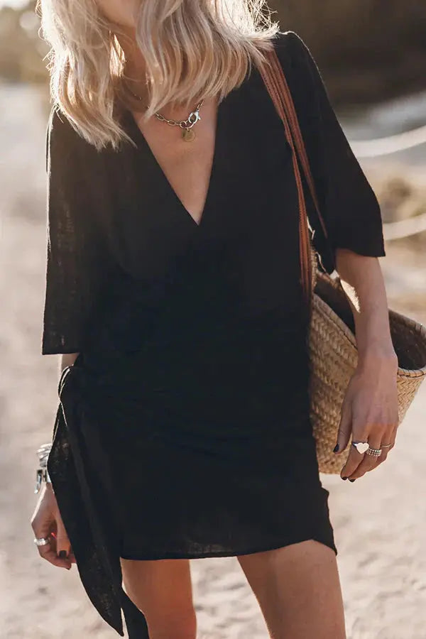 Lowri | Women Wrap Mini Dress with Tie Waist and Short Sleeves TARHUS  Mini Dresses