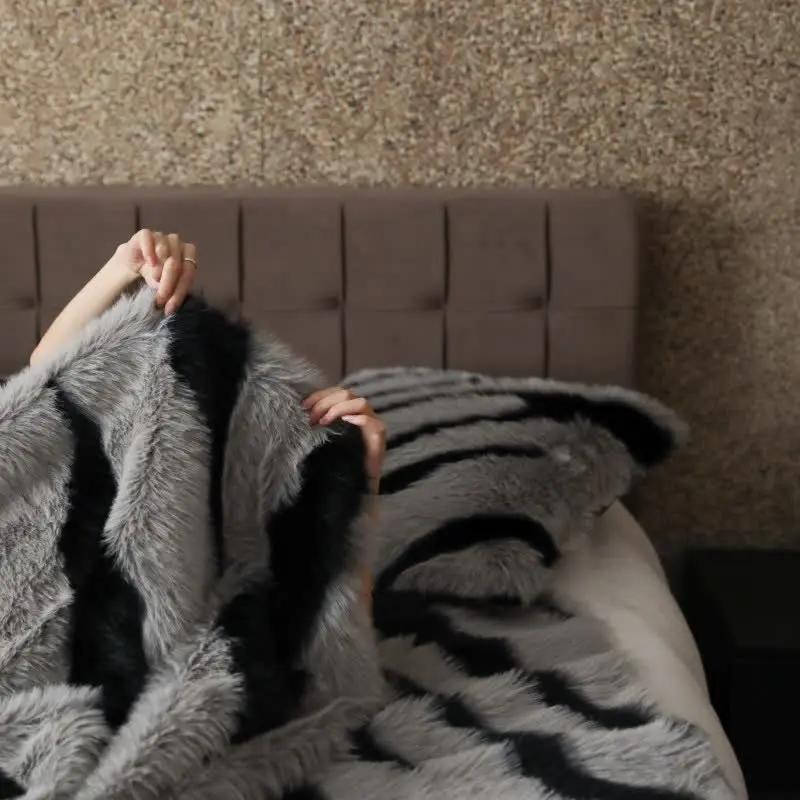 Modern Zebra Print Faux Fur Blanket - TARHUS