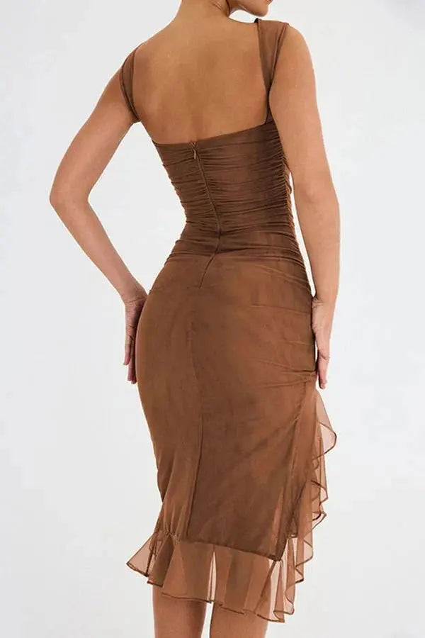 Aurevia | Women Ruched Sleeveless Midi Wedding Guest Dress TARHUS  Dresses