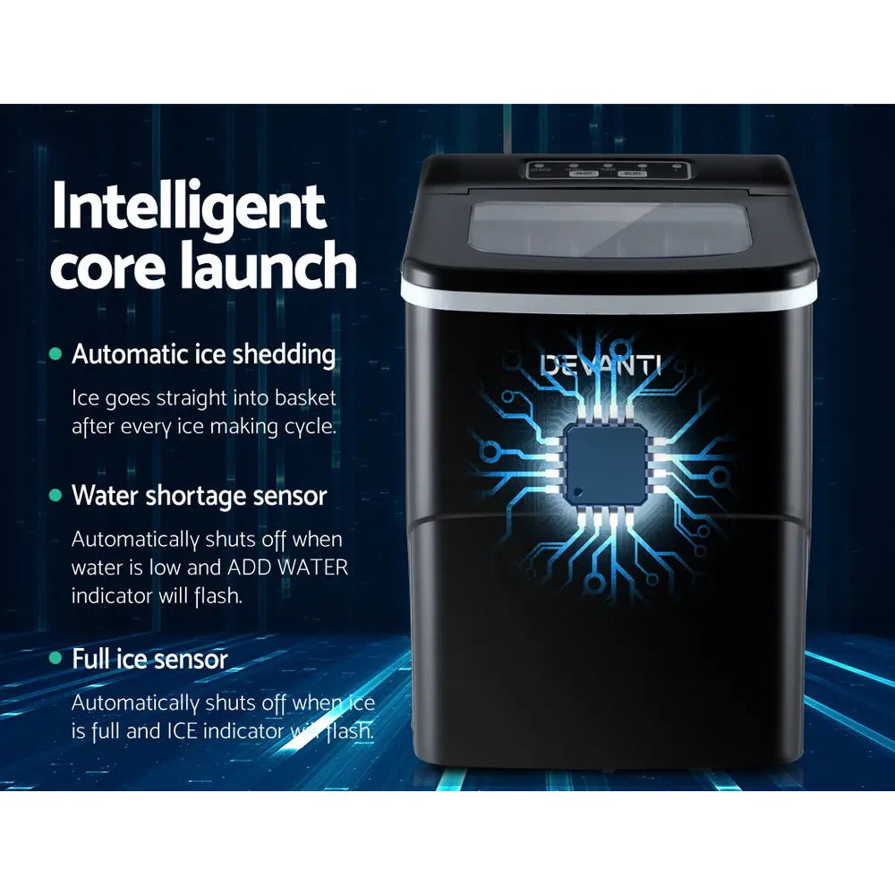 Devanti | 12kg Portable Ice Maker Machine – Countertop 2L Black Ice Cube Tray TARHUS  Electronics & Gadgets