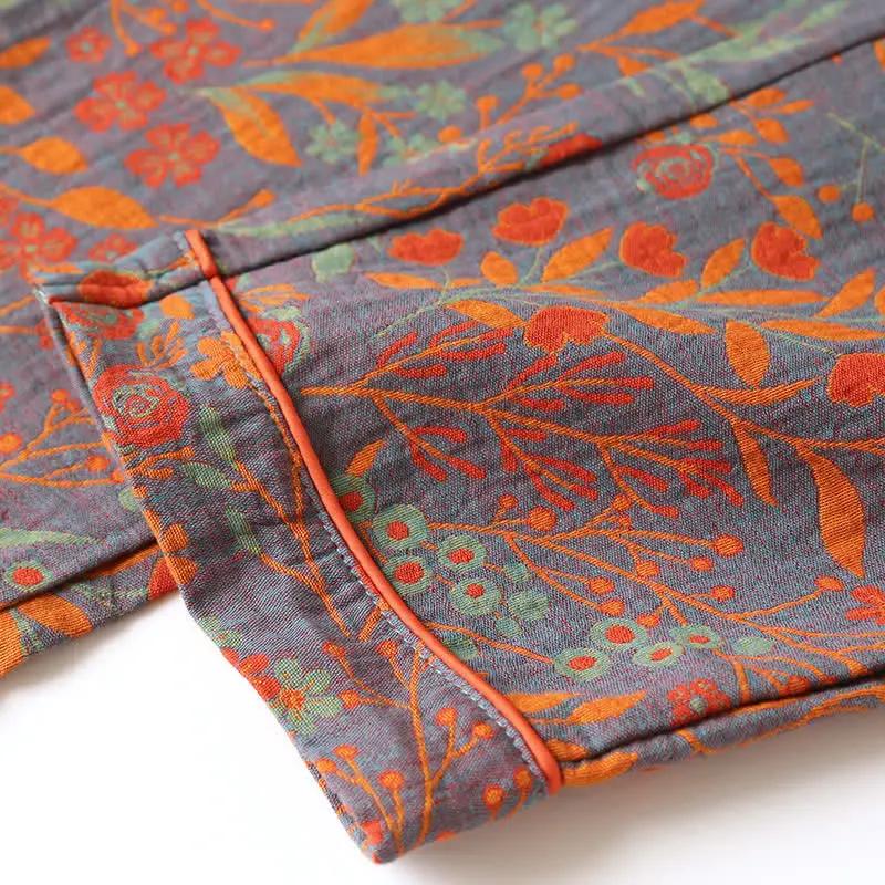 Vintage Leaf Cotton Lapel Loungewear Set - TARHUS