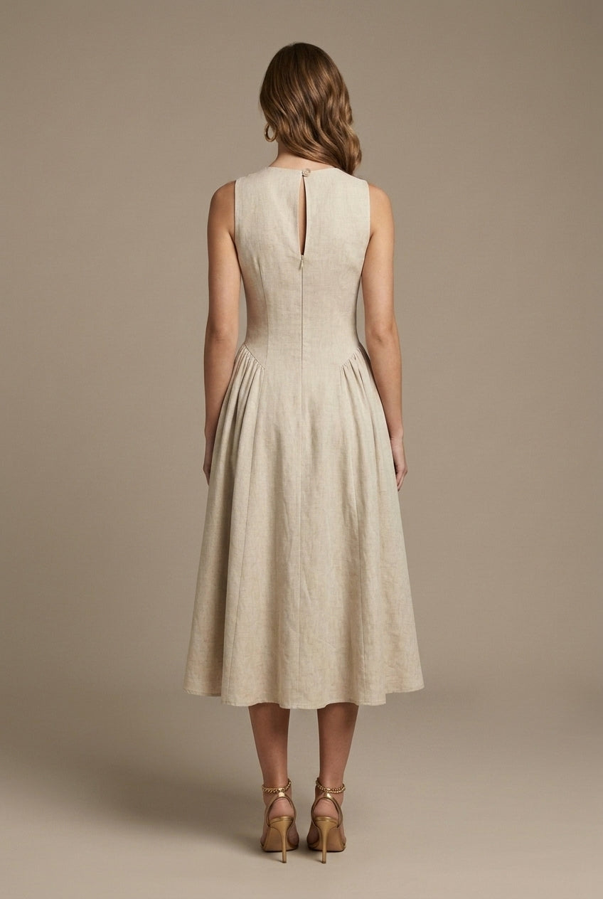 Women's Sleeveless Keyhole Cutout A-Line Midi Dress - Button Closure TARHUS  Midi Dresses