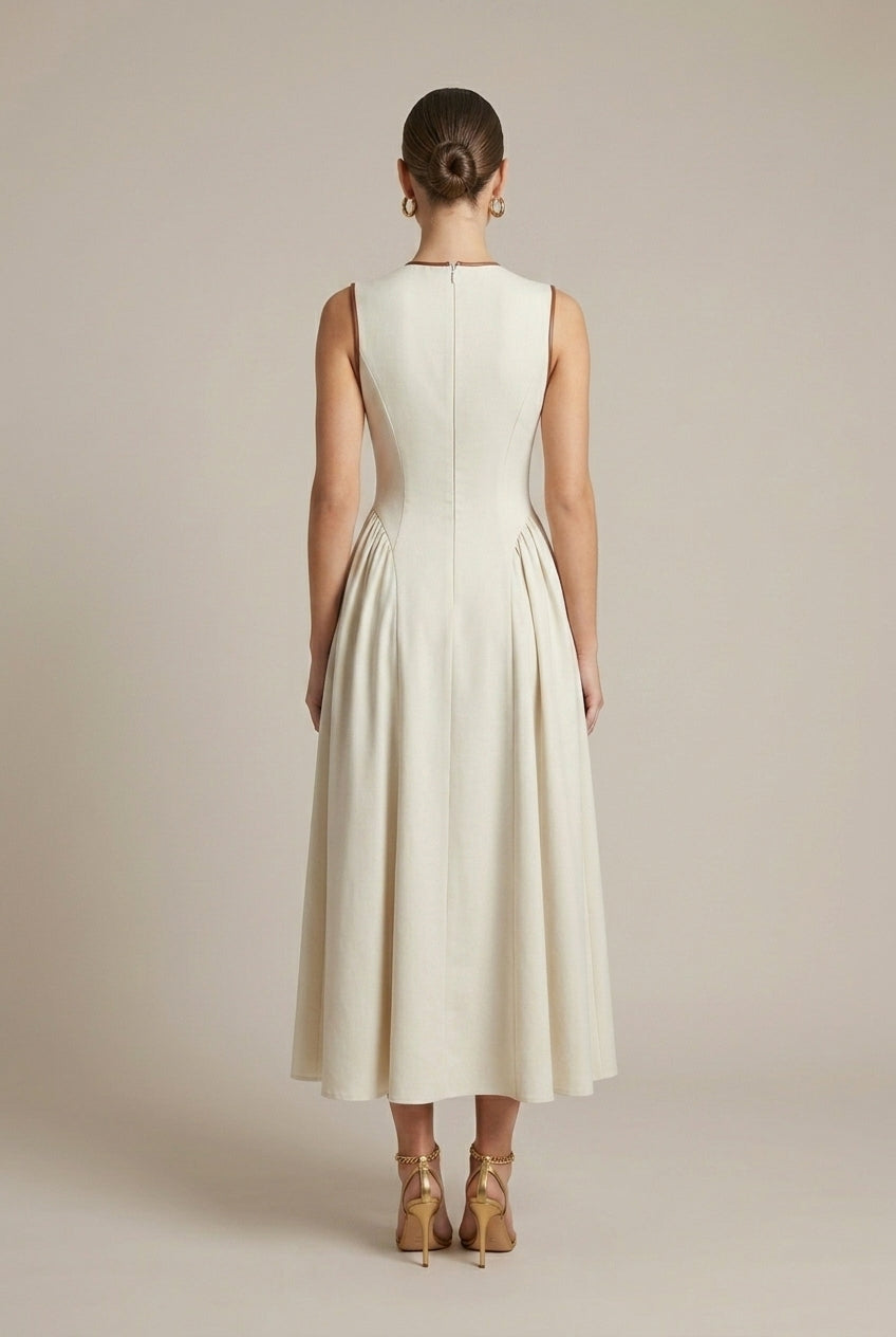 Women's Sleeveless Maxi Dress - Bow Tie Front Drop Waist A-Line Skirt TARHUS  Maxi Dresses