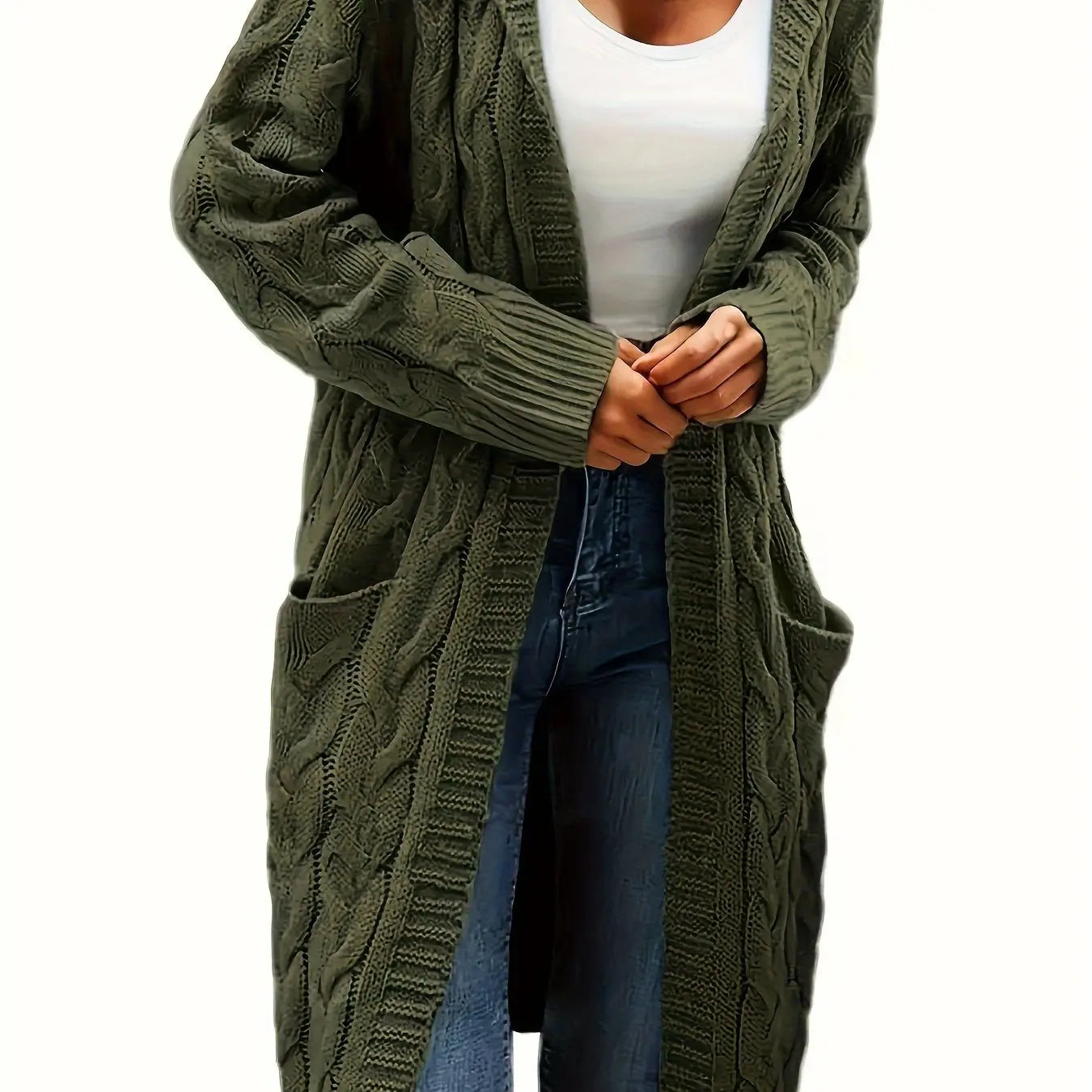 Women’s Open Front Cardigan – Soft Knit Winter Sweater with Pockets - TARHUS