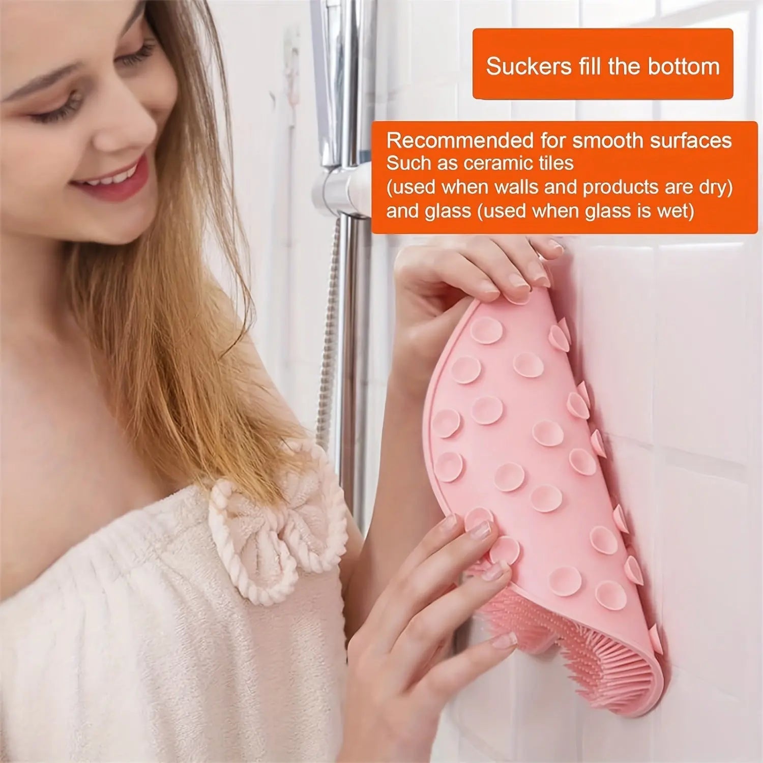 [Non-Slip] Non-Slip Silicone Back Scrubber & Massage Pad | TPR Material, Silicone | Non-Slip, Easy to Clean | Exfoliating Bath Mat | Body Care, Relaxing Foot | Pink | Easy to Clean TARHUS