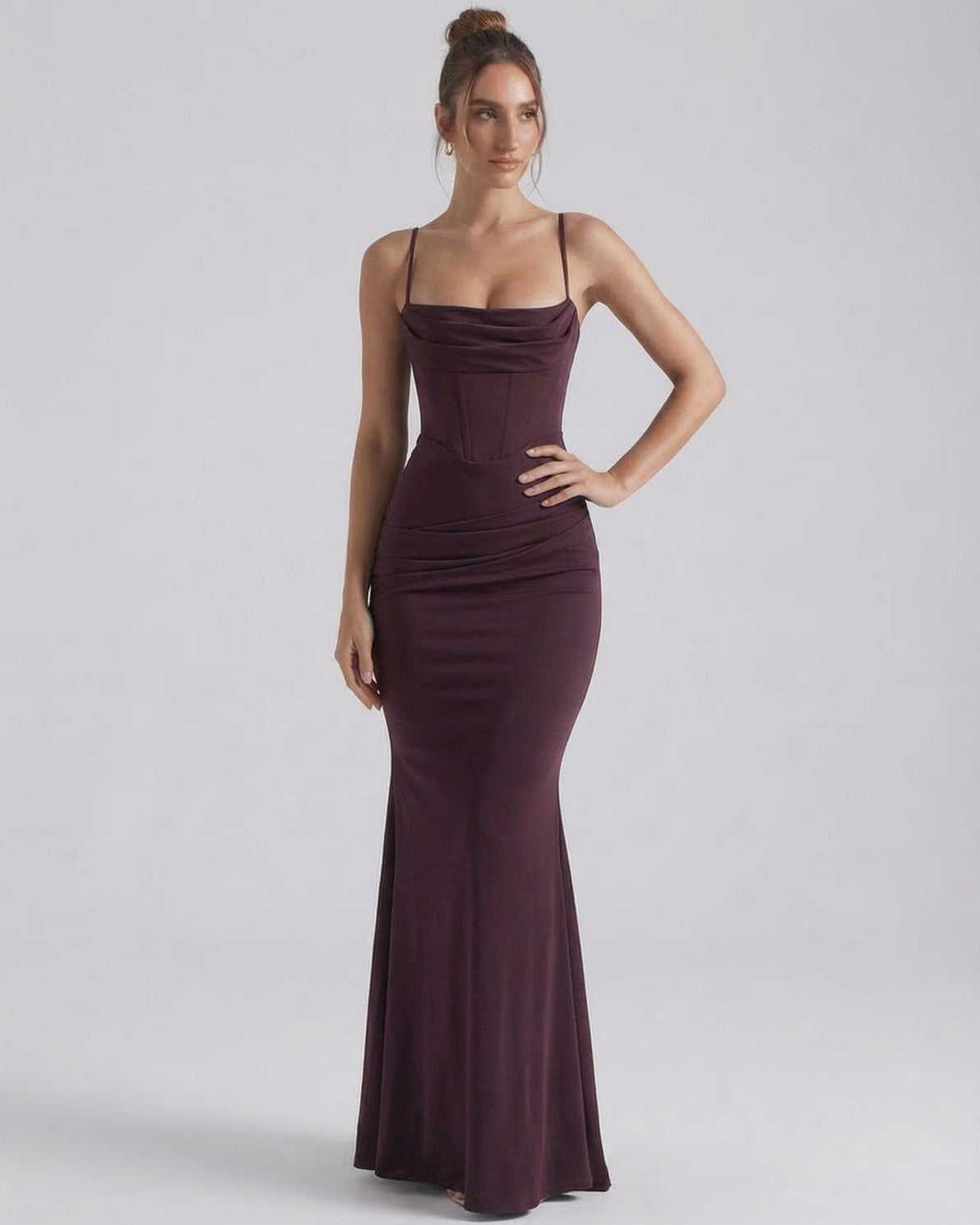 Women's Spaghetti Strap Cowl Neck Bodycon Mermaid Maxi Dress TARHUS  Maxi Dress