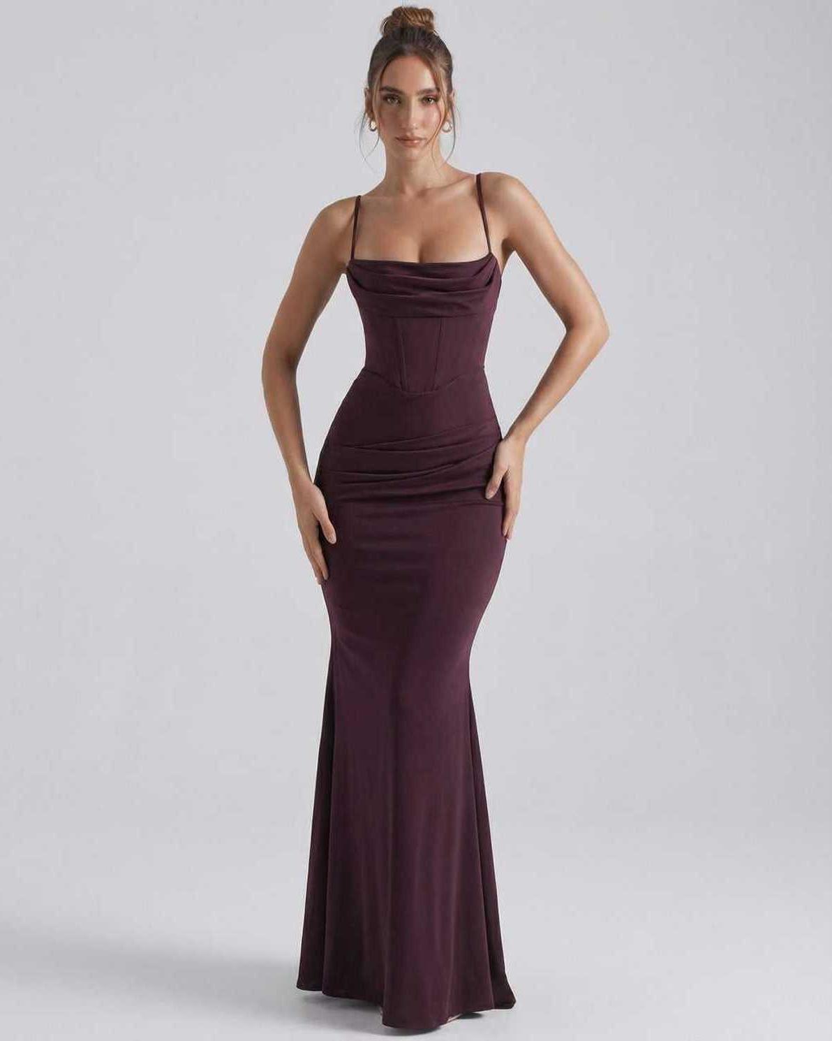 Women's Spaghetti Strap Cowl Neck Bodycon Mermaid Maxi Dress TARHUS  Maxi Dress