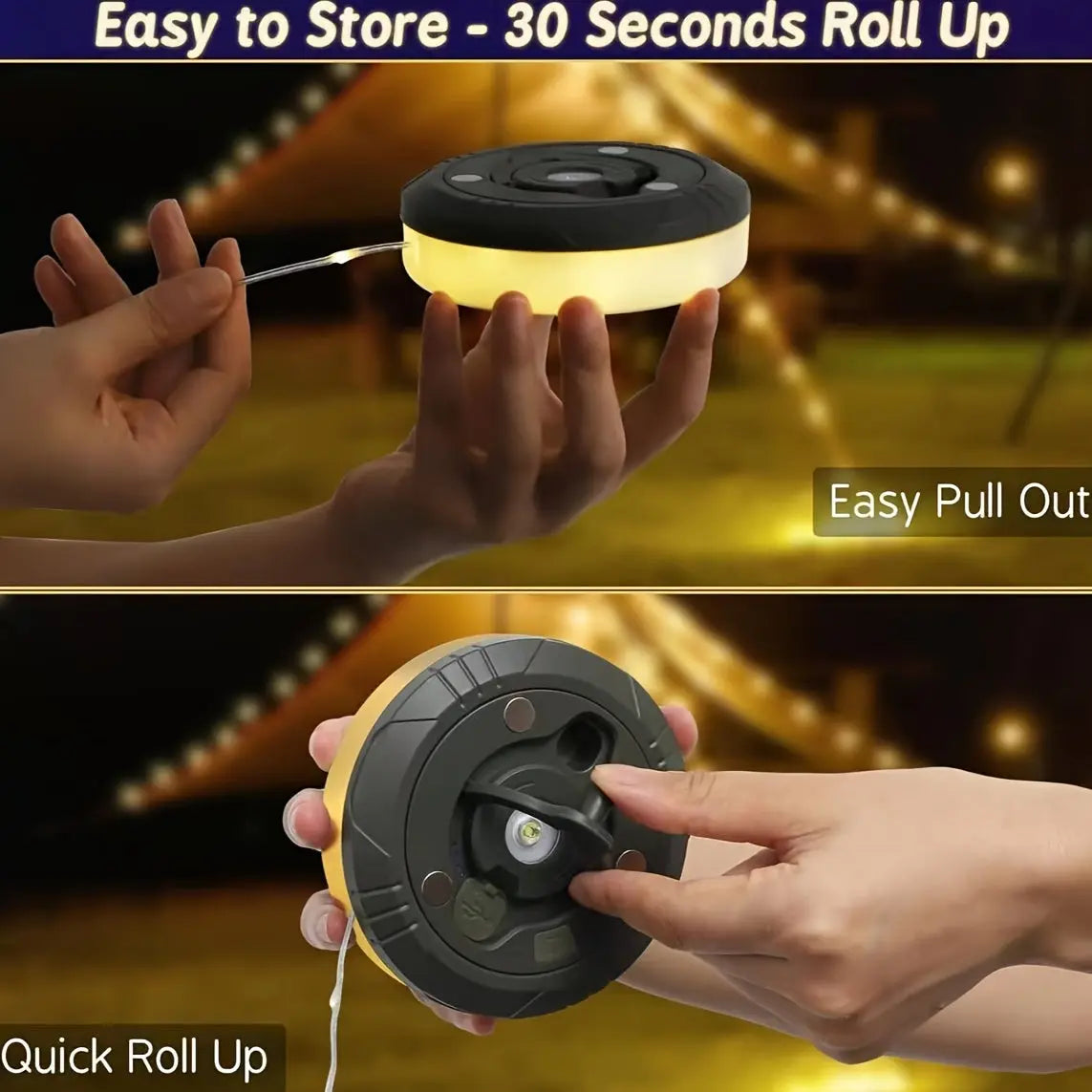 2-in-1 Rechargeable Camping Light String – Waterproof with 5 Light Modes for Outdoor - TARHUS