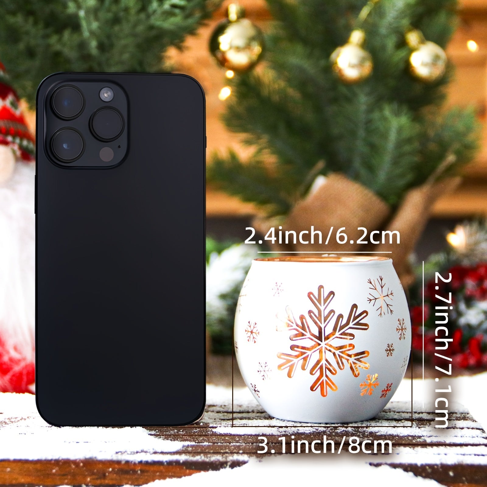 Set of 2 Glass Candle Holders with Snowflake Cutouts | FrostGlow TARHUS  Christmas