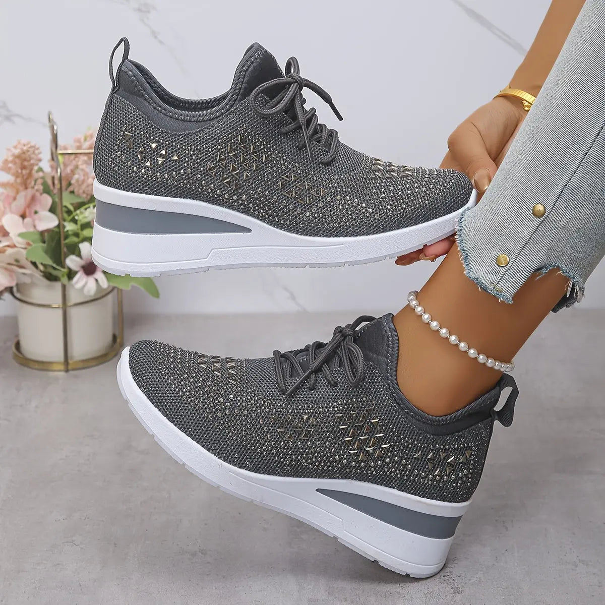 Women’s Orthopedic Fashion Sneakers – Breathable Walking Shoes with Rhinestone TARHUS  Women Shoes