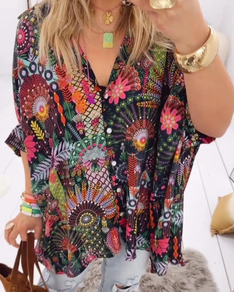 Loose Fit Printed Blouse – Casual Summer Shirt with Half Sleeves | Amara TARHUS  Blouses & Shirts