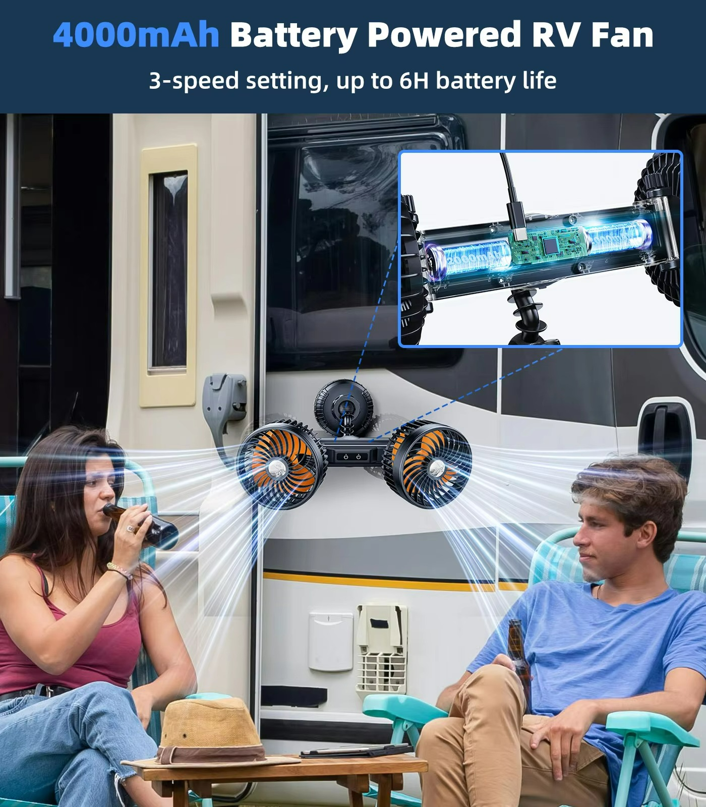 Autovent | Car Dual Head Fan – Rechargeable Cooling with Suction Cup & 3 Speeds TARHUS  Air cooler