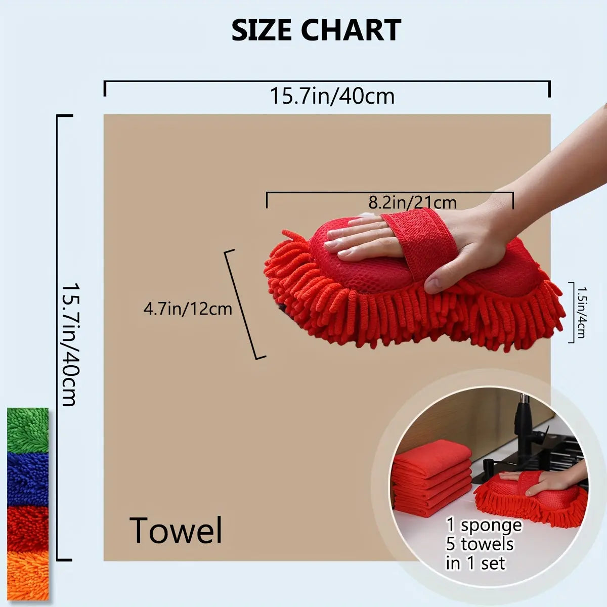 6-Piece Microfiber Car Wash Sponge & Towel Set – Super Absorbent, Scratch-Free Cleaning Kit for Auto, Home & Kitchen Use - TARHUS