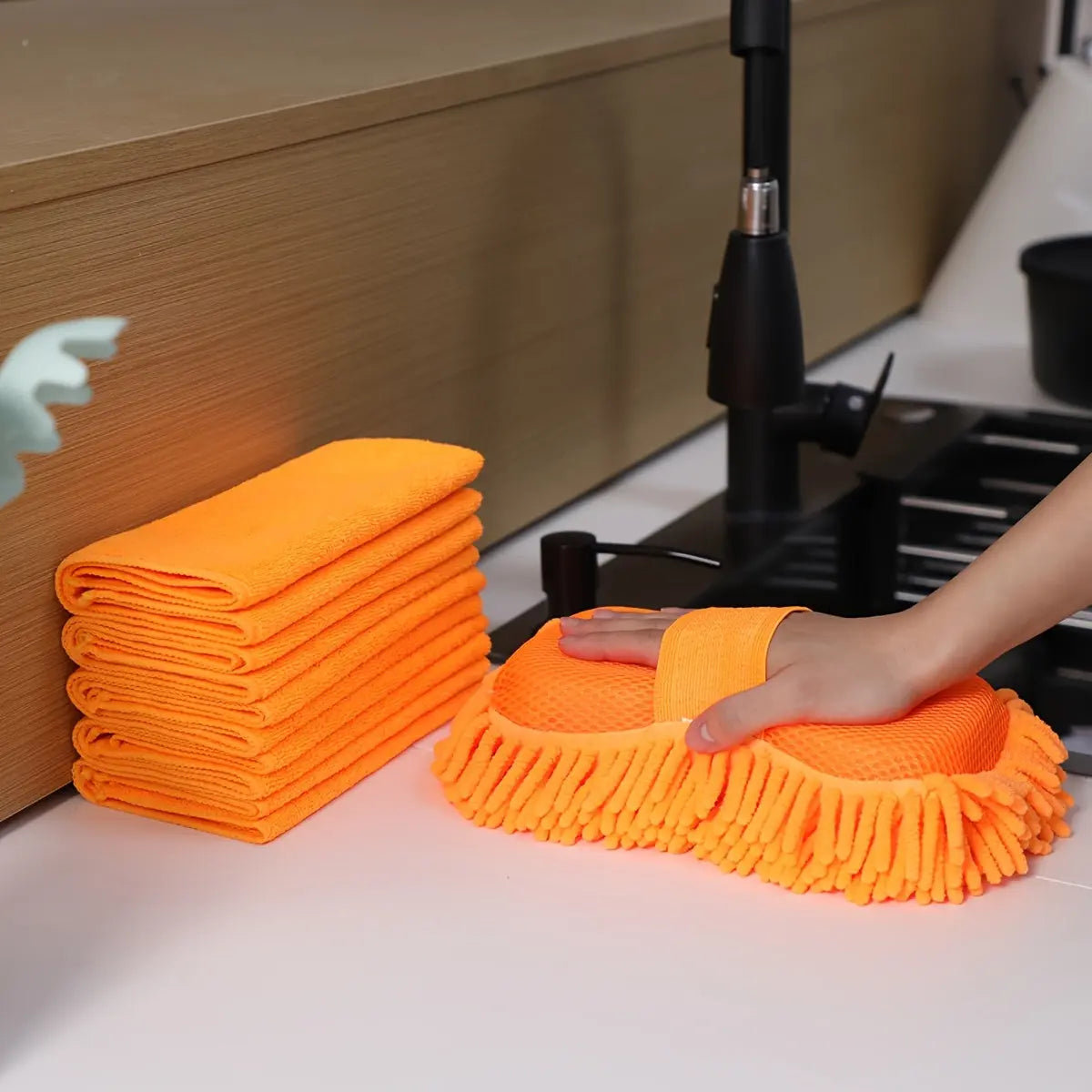 6-Piece Microfiber Car Wash Sponge & Towel Set – Super Absorbent, Scratch-Free Cleaning Kit for Auto, Home & Kitchen Use - TARHUS