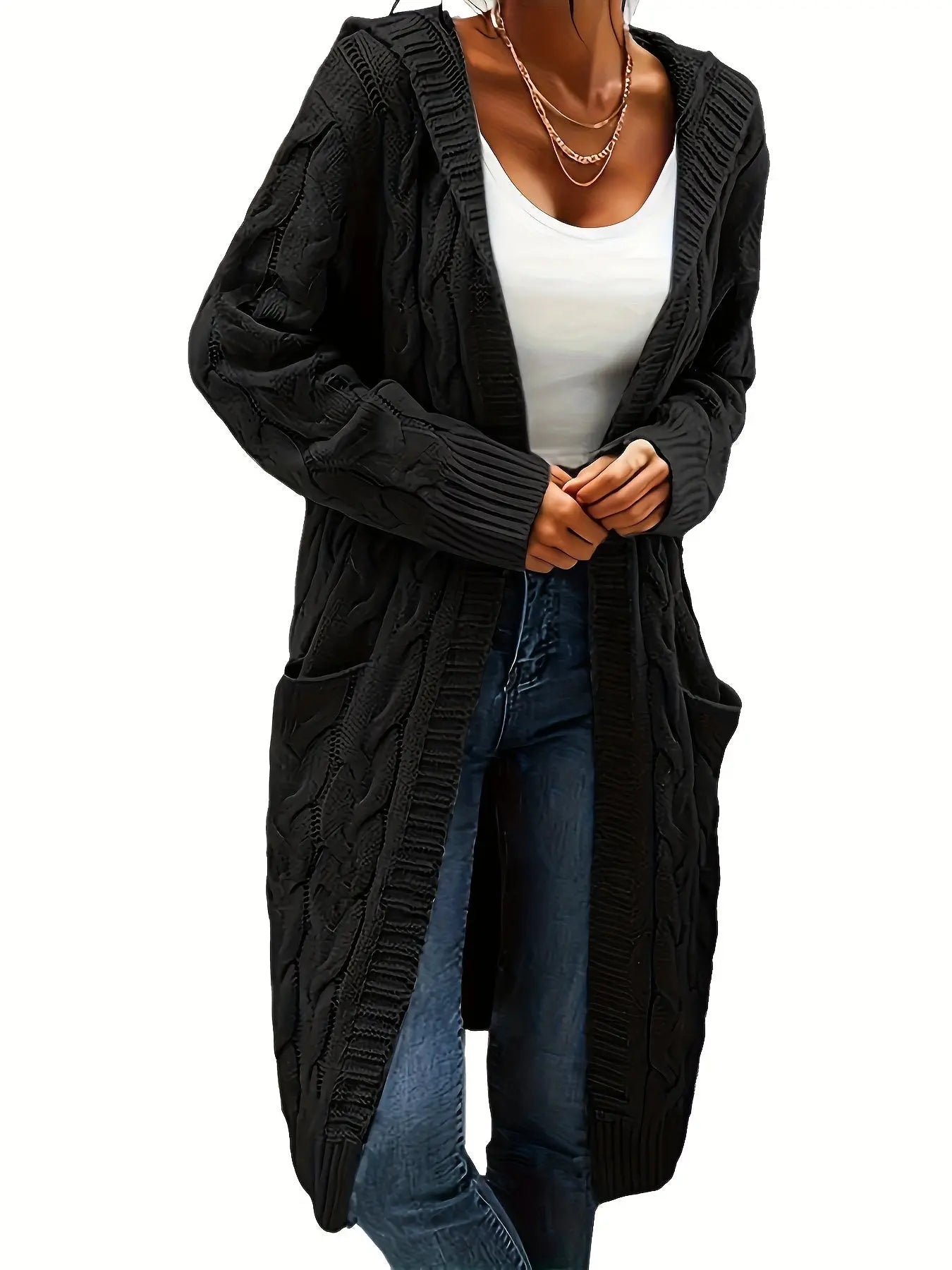 Women’s Open Front Cardigan – Soft Knit Winter Sweater with Pockets - TARHUS