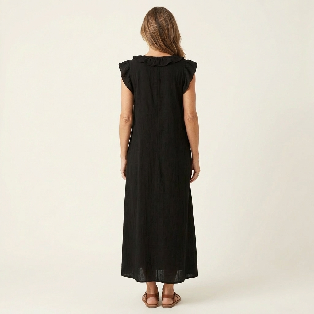 Josette | Ruffle V-Neck Linen Maxi Dress TARHUS  Dresses