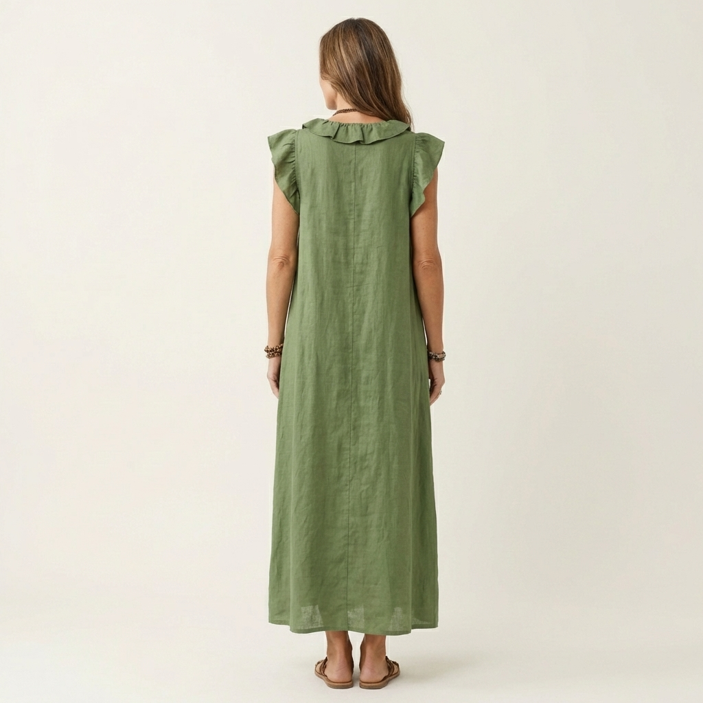 Josette | Ruffle V-Neck Linen Maxi Dress TARHUS  Dresses