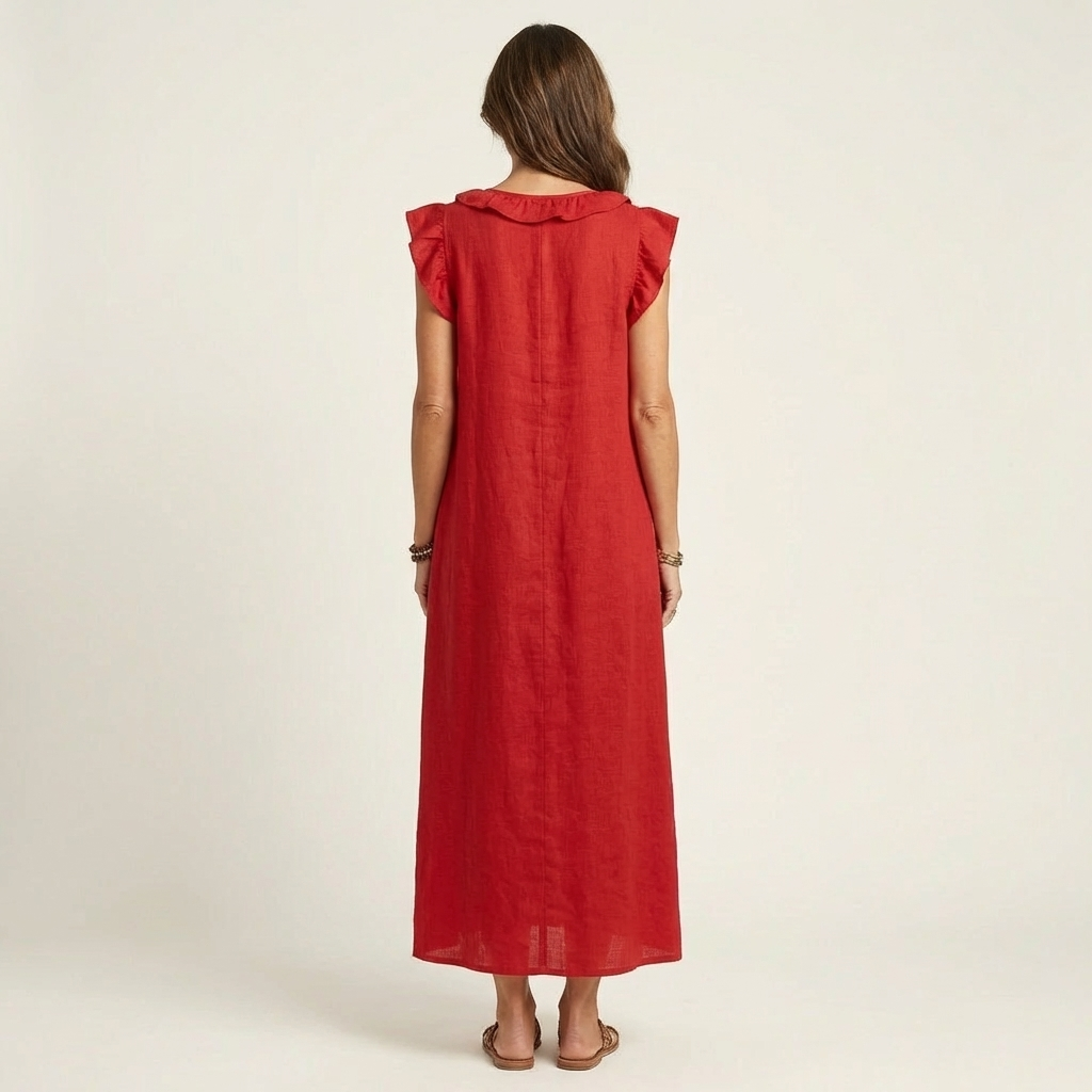 Josette | Ruffle V-Neck Linen Maxi Dress TARHUS  Dresses