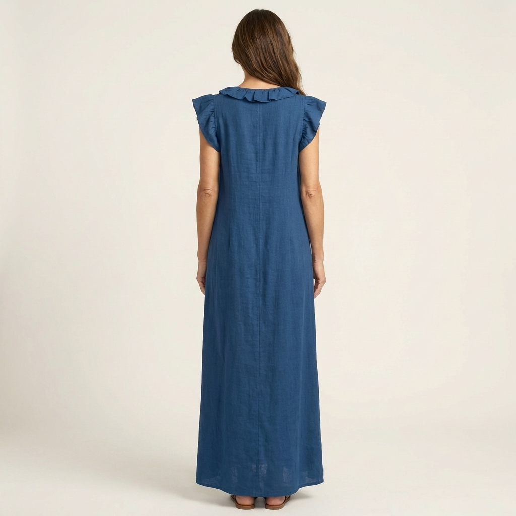 Josette | Ruffle V-Neck Linen Maxi Dress TARHUS  Dresses