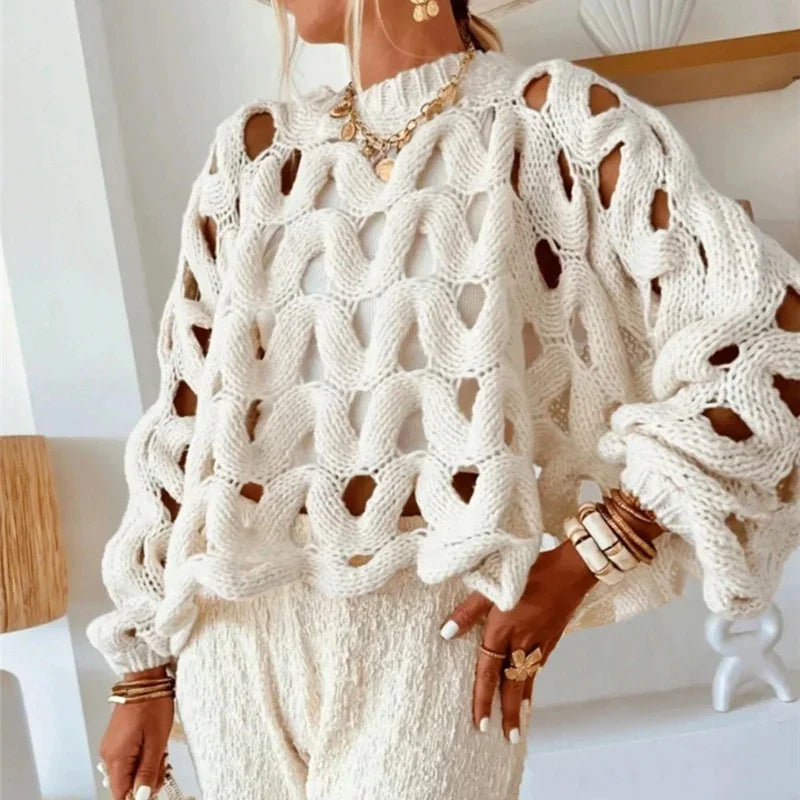 SOPHIE | Grace Chunky Knit Sweater – Handmade Open Weave Pullover TARHUS  Women Clothing