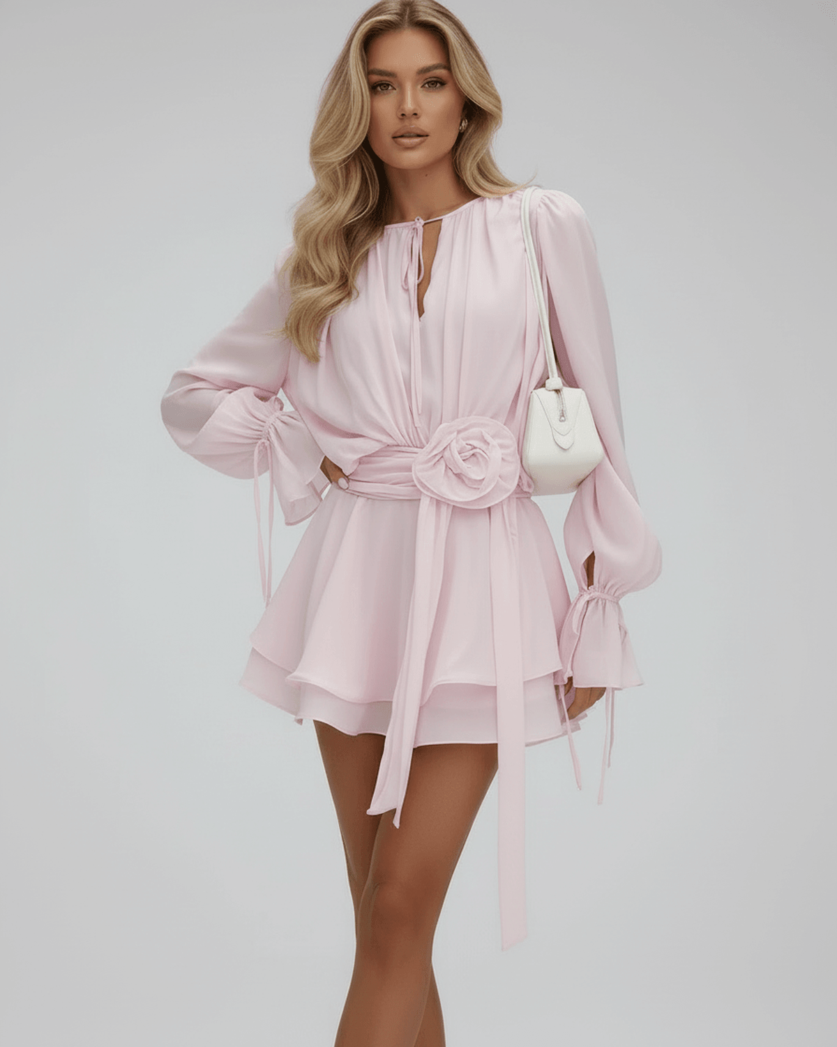 Women's Keyhole Neck Long Sleeve Tiered Ruffle Mini Dress TARHUS  Mini Dress
