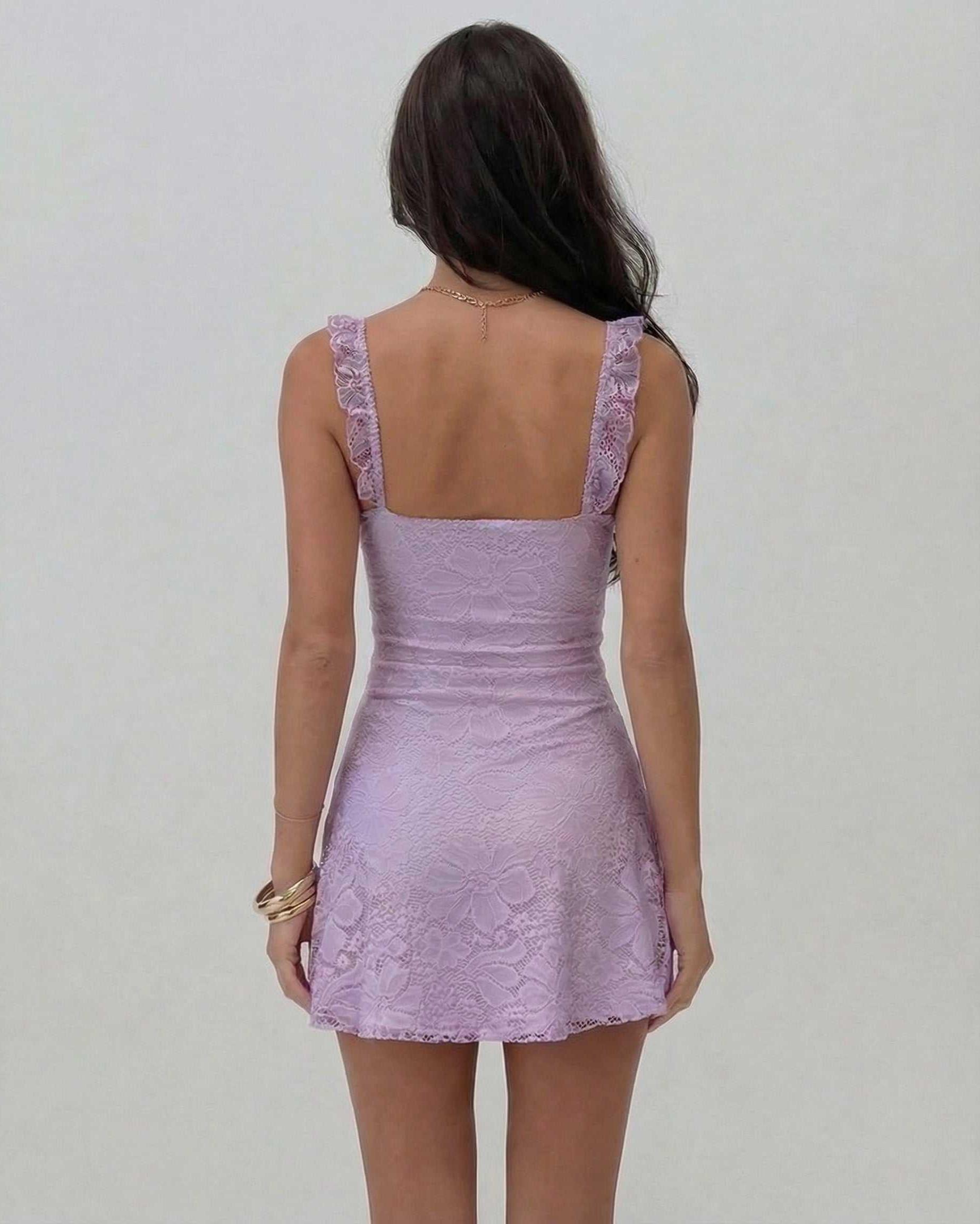 Women's Lace Sweetheart Neckline Mini Dress - Thin Straps TARHUS  Mini Dress