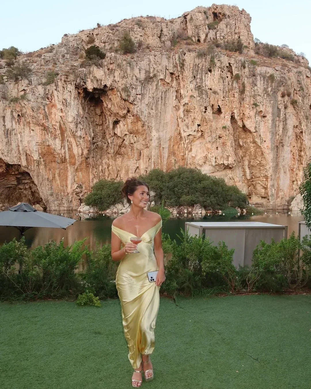Elegant Off-Shoulder Yellow Maxi Dress TARHUS  Maxi Dresses (Women)